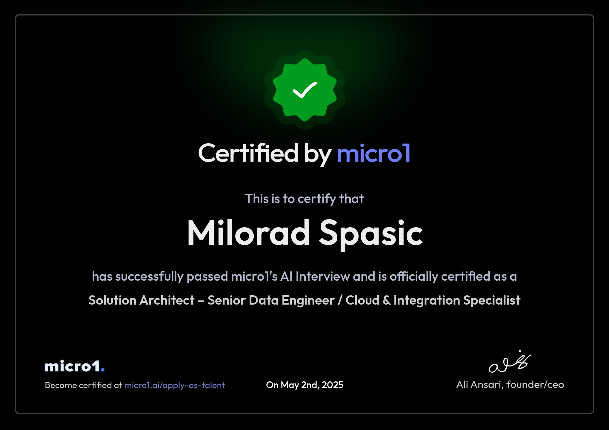 micro1 cerificates by Milorad Spasić